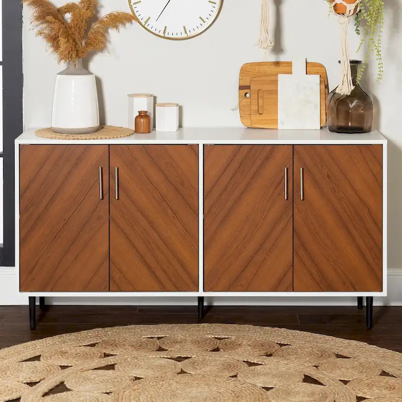 58-inch Mid-Century Modern 4-Door Buffet with Tapered Legs