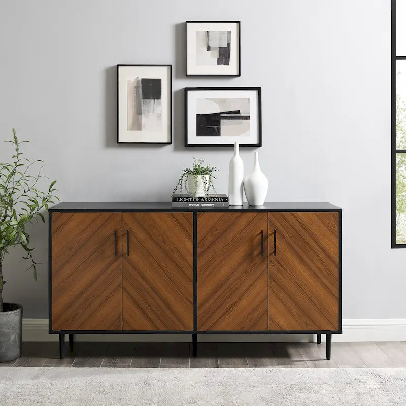 58-inch Mid-Century Modern 4-Door Buffet with Tapered Legs