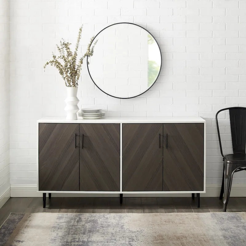 58-inch Mid-Century Modern 4-Door Buffet with Tapered Legs