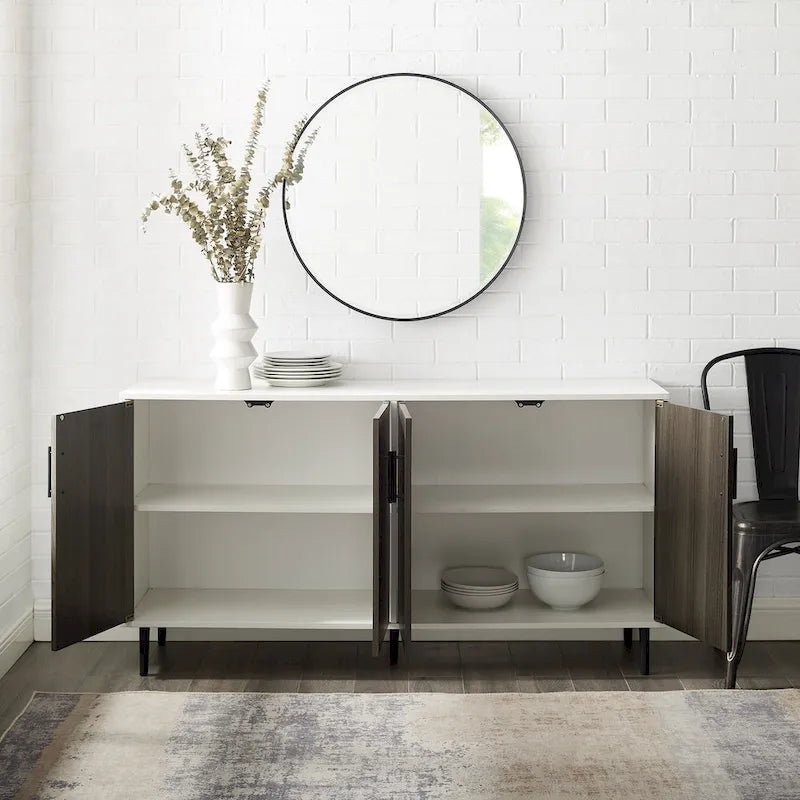 58-inch Mid-Century Modern 4-Door Buffet with Tapered Legs