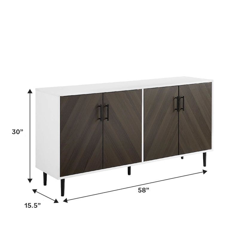 58-inch Mid-Century Modern 4-Door Buffet with Tapered Legs
