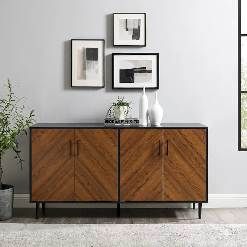 58-inch Mid-Century Modern 4-Door Buffet with Tapered Legs