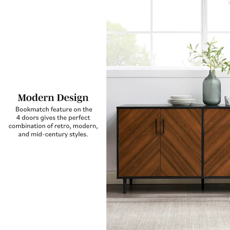 58-inch Mid-Century Modern 4-Door Buffet with Tapered Legs