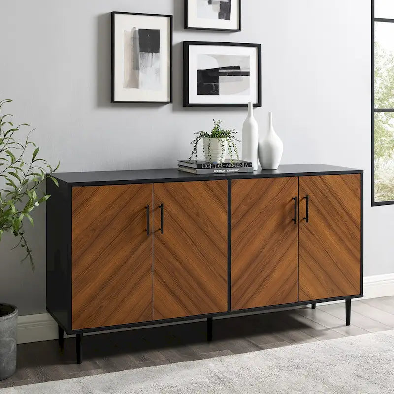 58-inch Mid-Century Modern 4-Door Buffet with Tapered Legs