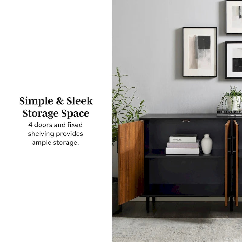 58-inch Mid-Century Modern 4-Door Buffet with Tapered Legs
