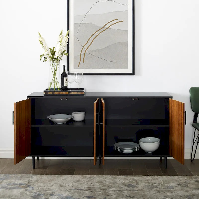 58-inch Mid-Century Modern 4-Door Buffet with Tapered Legs
