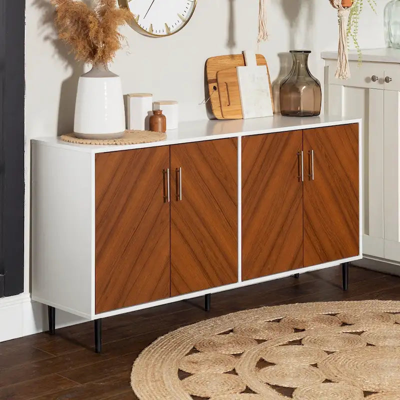 58-inch Mid-Century Modern 4-Door Buffet with Tapered Legs
