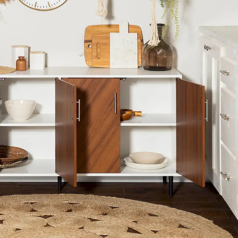 58-inch Mid-Century Modern 4-Door Buffet with Tapered Legs