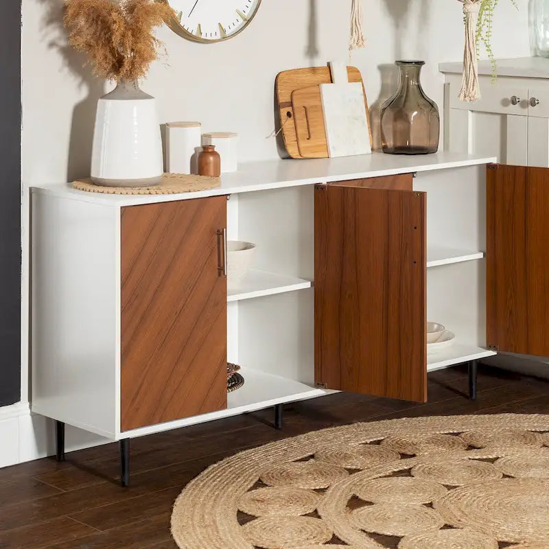 58-inch Mid-Century Modern 4-Door Buffet with Tapered Legs