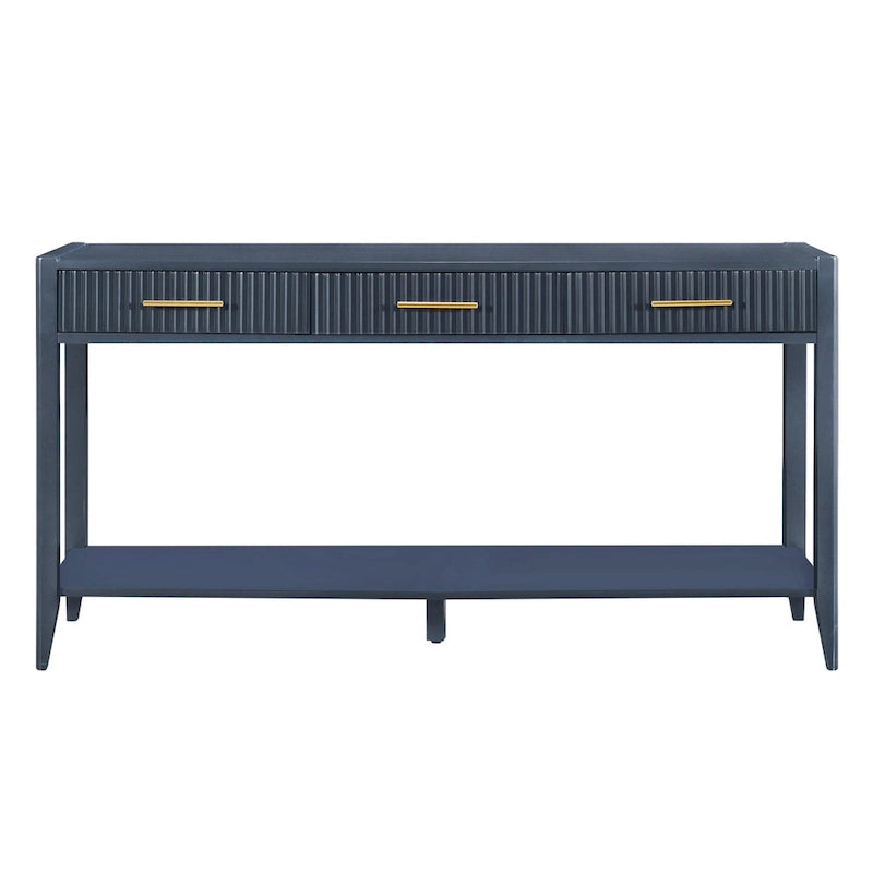 Console d'entrée avec tiroirs à rayures verticales et pieds longs