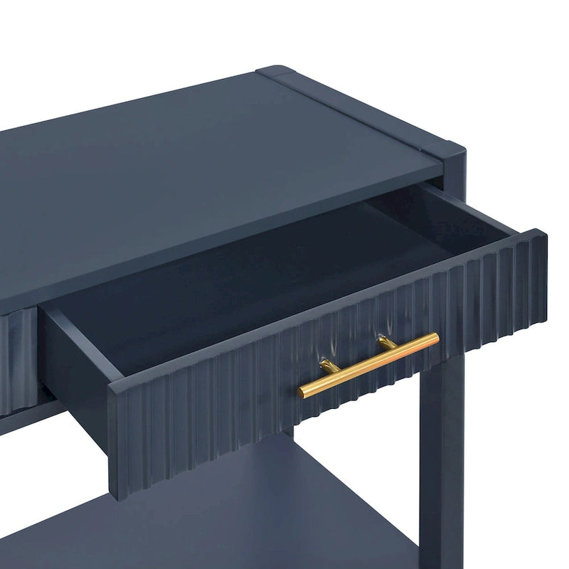 Console d'entrée avec tiroirs à rayures verticales et pieds longs