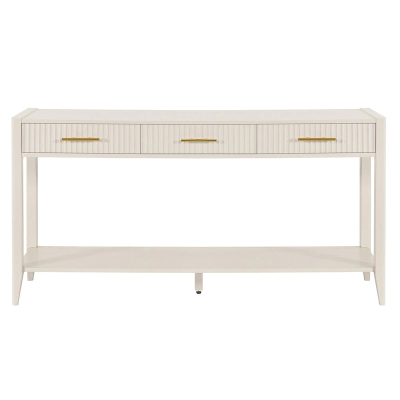 Console d'entrée avec tiroirs à rayures verticales et pieds longs