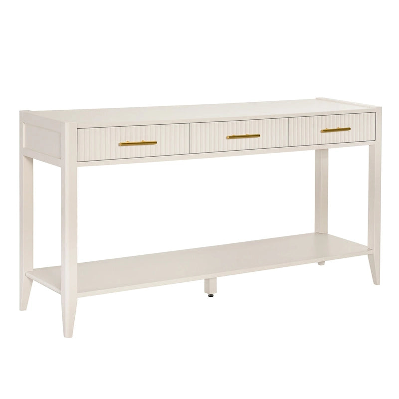 Console d'entrée avec tiroirs à rayures verticales et pieds longs