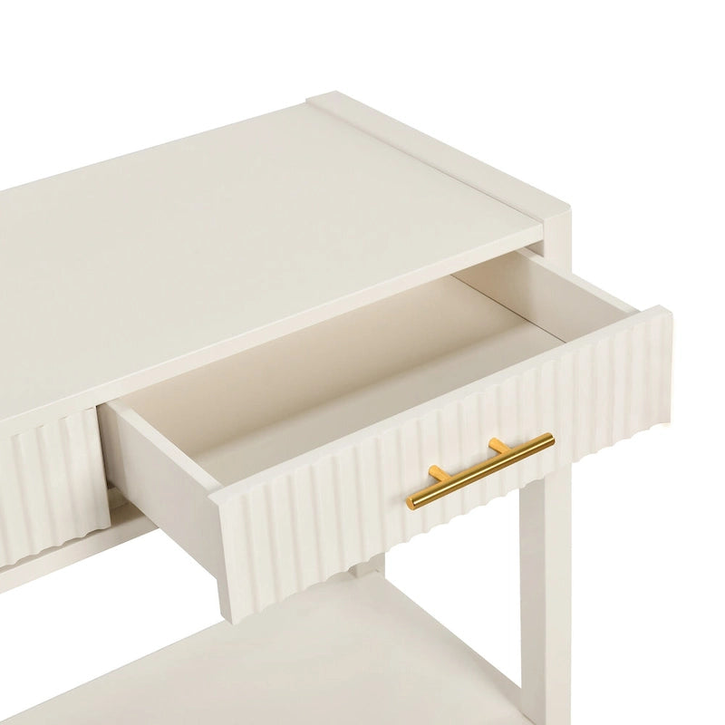 Console d'entrée avec tiroirs à rayures verticales et pieds longs
