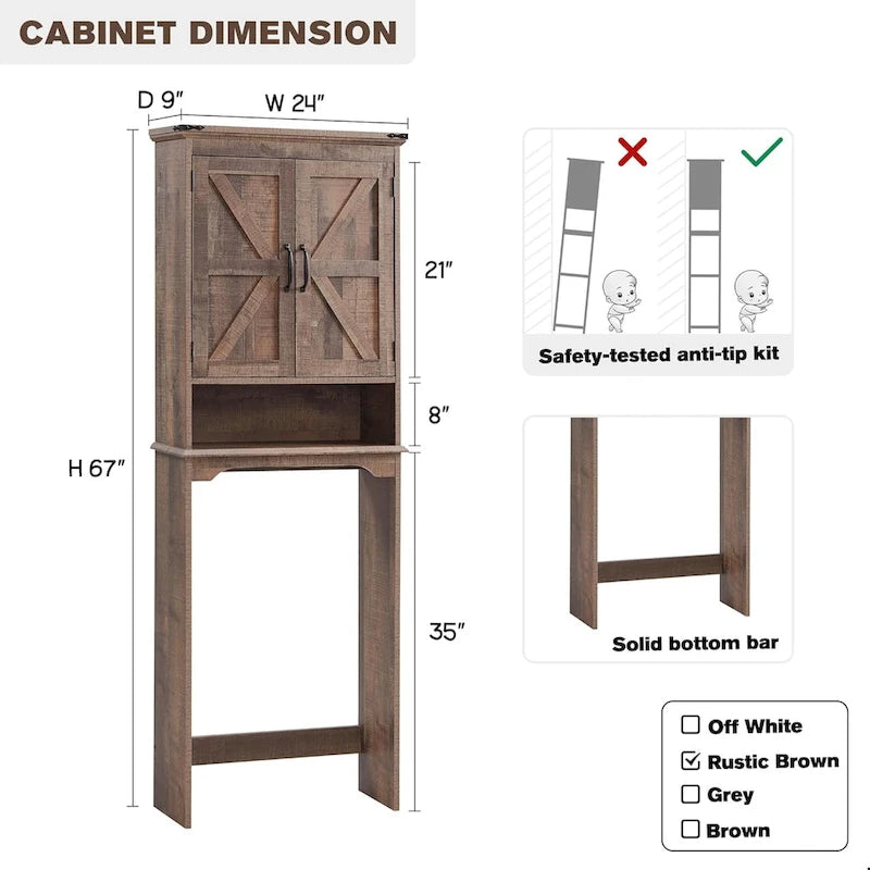Meuble de rangement de ferme au-dessus des toilettes, meuble de salle de bain de 170 cm de haut