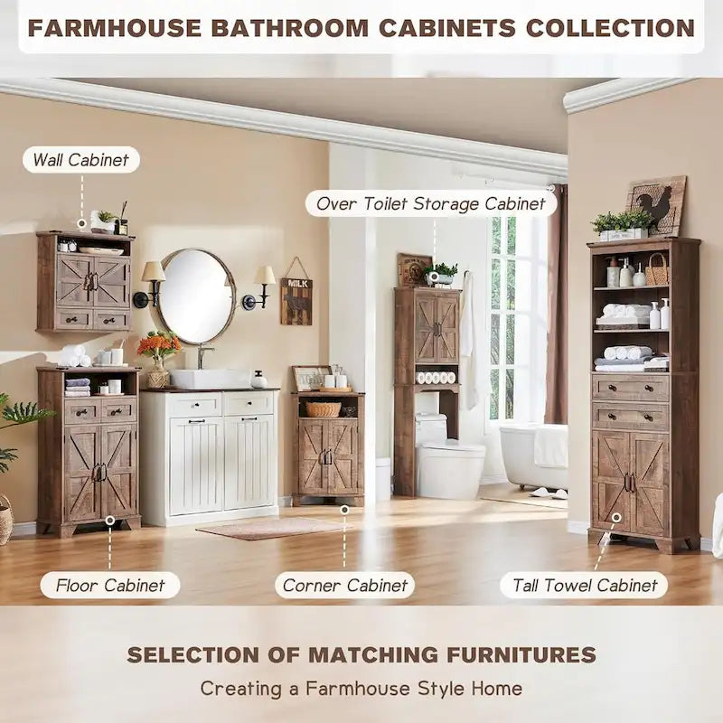 Meuble de rangement de ferme au-dessus des toilettes, meuble de salle de bain de 170 cm de haut