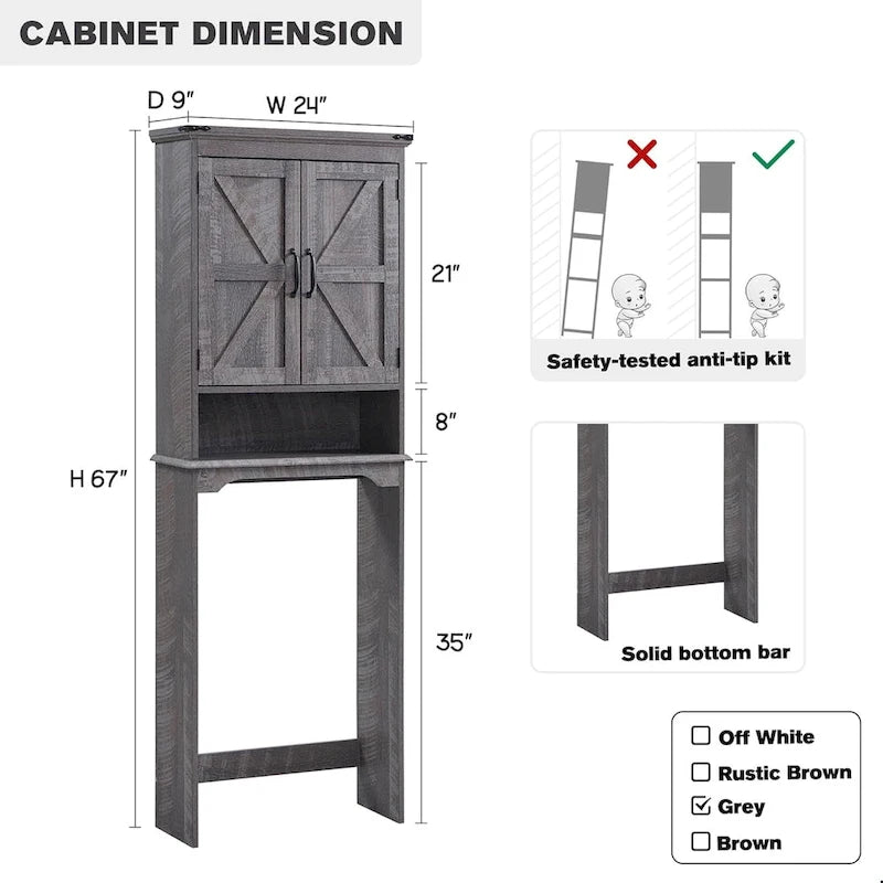 Meuble de rangement de ferme au-dessus des toilettes, meuble de salle de bain de 170 cm de haut