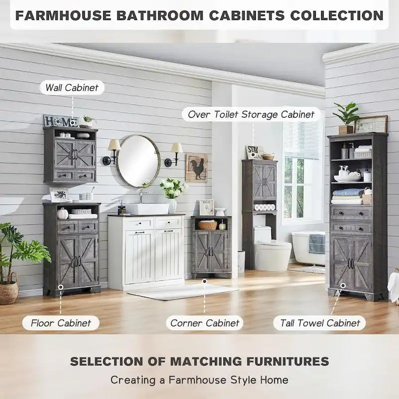 Meuble de rangement de ferme au-dessus des toilettes, meuble de salle de bain de 170 cm de haut