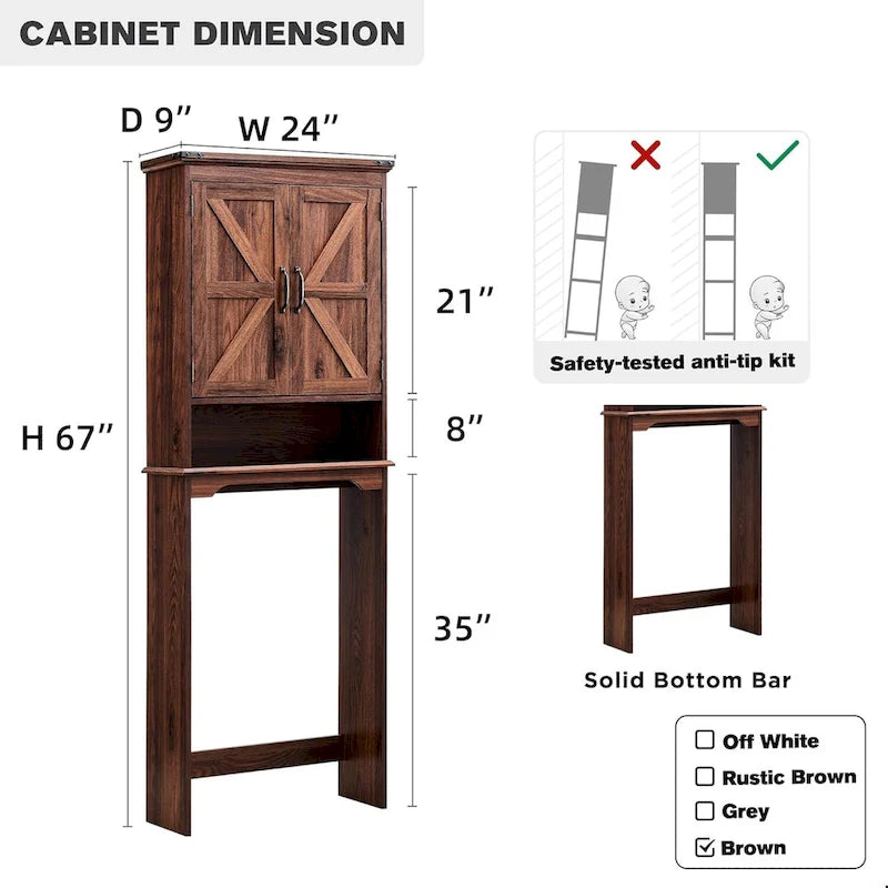 Meuble de rangement de ferme au-dessus des toilettes, meuble de salle de bain de 170 cm de haut