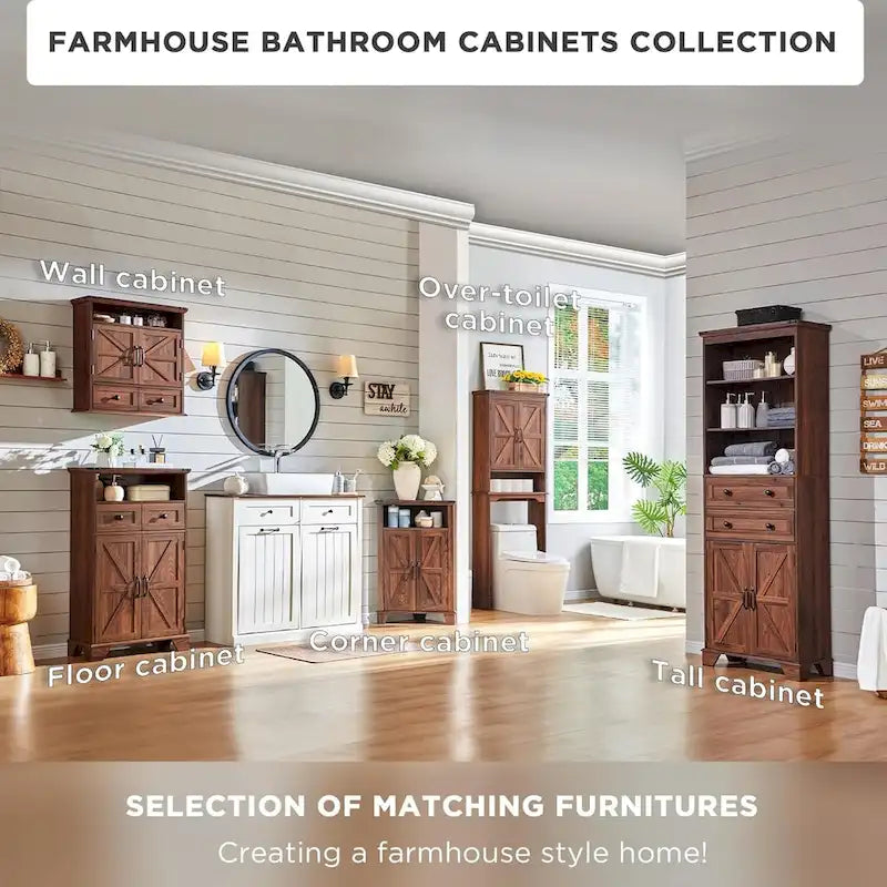 Meuble de rangement de ferme au-dessus des toilettes, meuble de salle de bain de 170 cm de haut