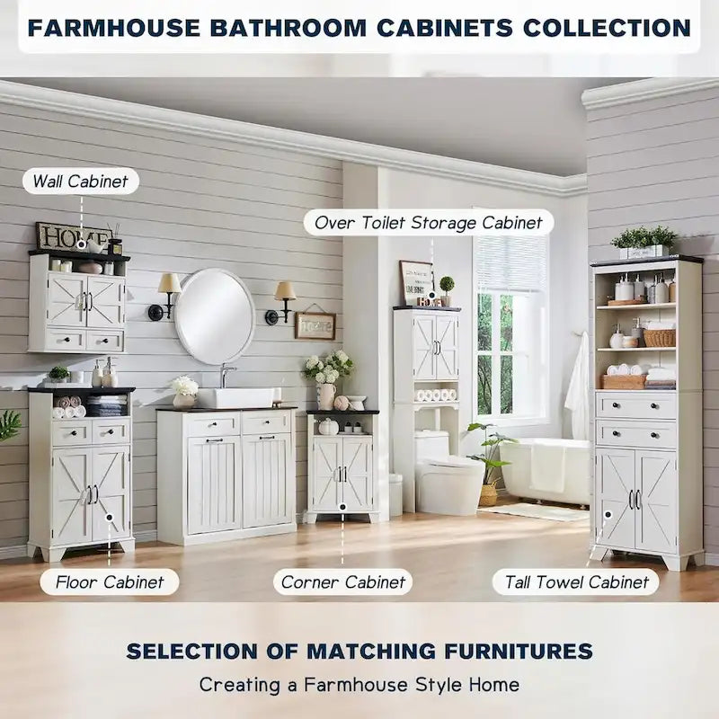 Meuble de rangement de ferme au-dessus des toilettes, meuble de salle de bain de 170 cm de haut