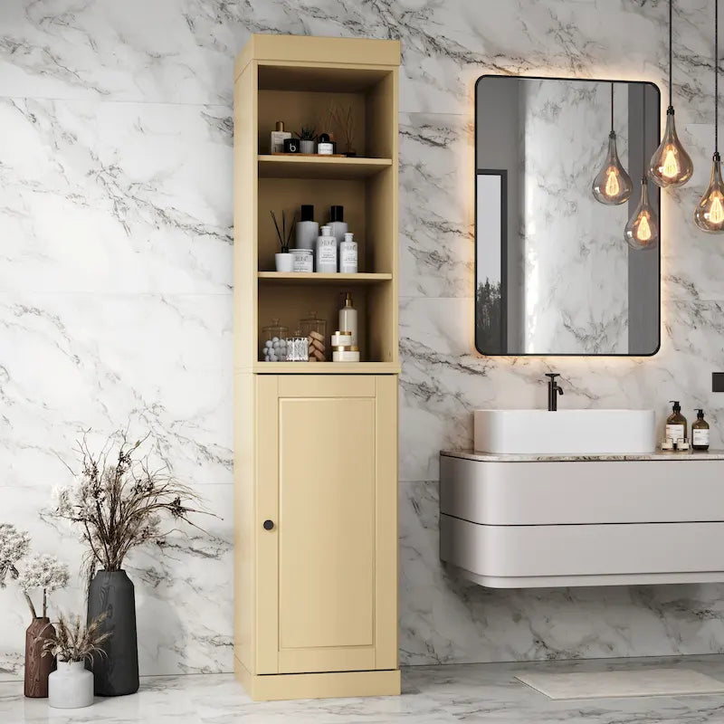 100% Solid Wood 16.5" Bathroom Storage Cabinet with Adjustable Shelves