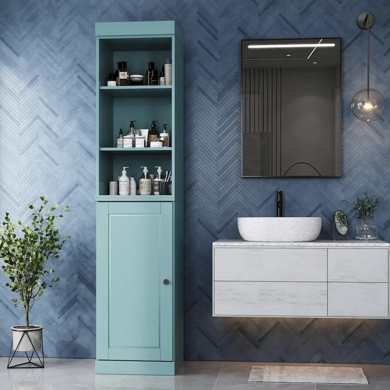 100% Solid Wood 16.5" Bathroom Storage Cabinet with Adjustable Shelves