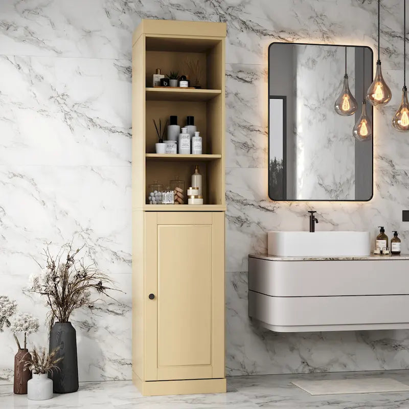 100% Solid Wood 16.5" Bathroom Storage Cabinet with Adjustable Shelves