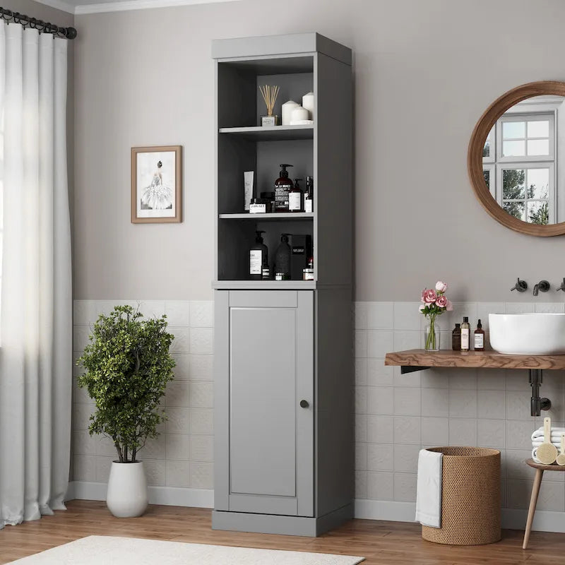 100% Solid Wood 16.5" Bathroom Storage Cabinet with Adjustable Shelves