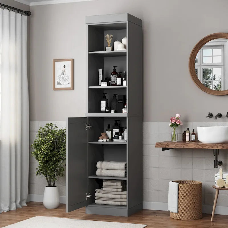 100% Solid Wood 16.5" Bathroom Storage Cabinet with Adjustable Shelves