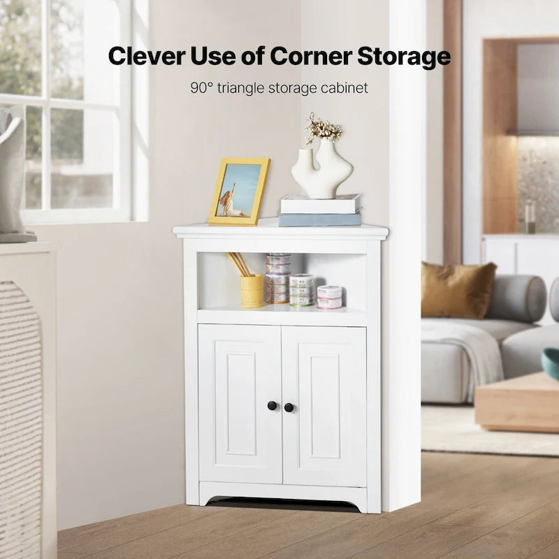 Meuble d'angle 32 avec 2 portes et étagères réglables pour rangement domestique - 25,4 x 12,8 x 33,3 po