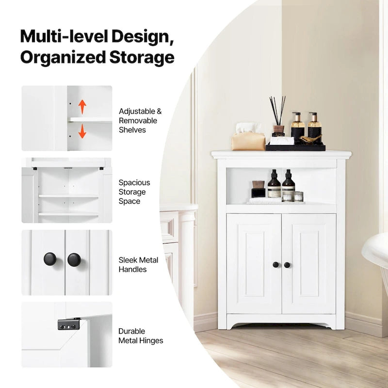 Meuble d'angle 32 avec 2 portes et étagères réglables pour rangement domestique - 25,4 x 12,8 x 33,3 po