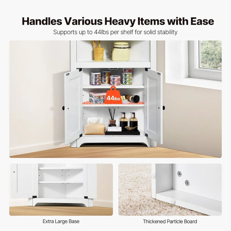 Meuble d'angle 32 avec 2 portes et étagères réglables pour rangement domestique - 25,4 x 12,8 x 33,3 po