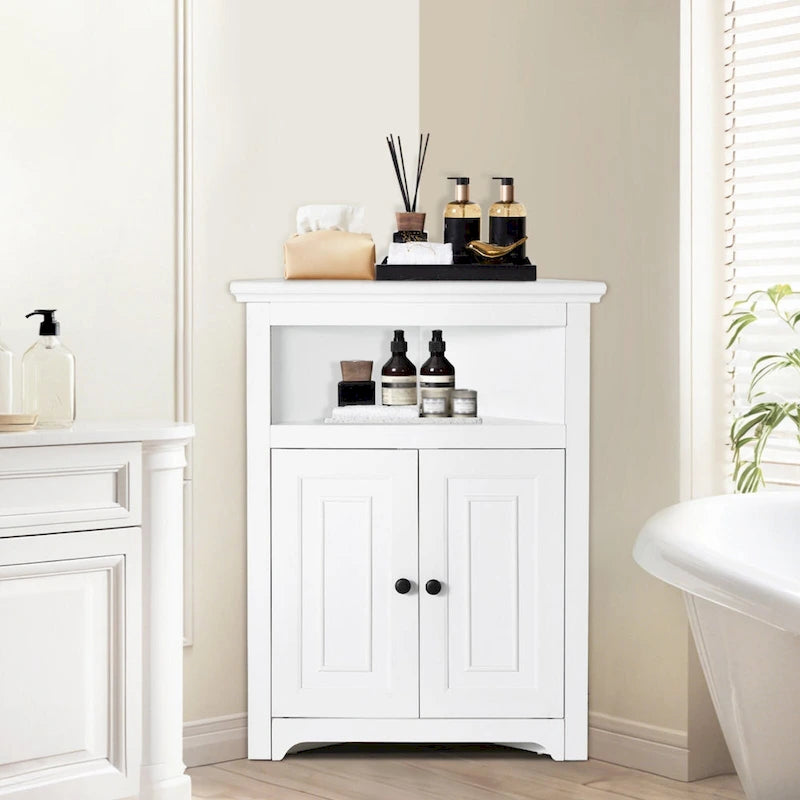 Meuble d'angle 32 avec 2 portes et étagères réglables pour rangement domestique - 25,4 x 12,8 x 33,3 po