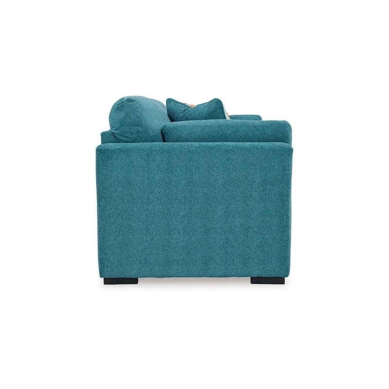 Canapé en faux velours bleu sarcelle de 239 cm avec coussins décoratifs
