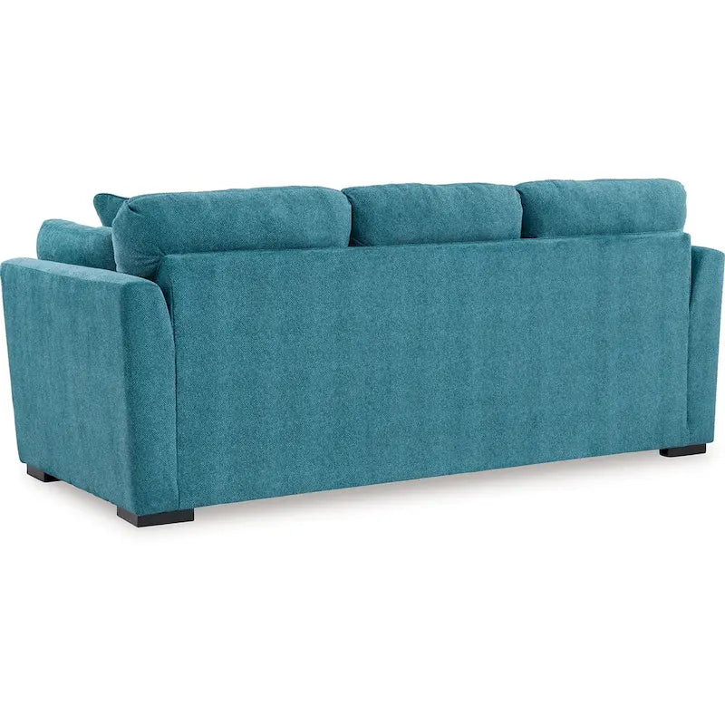 Canapé en faux velours bleu sarcelle de 239 cm avec coussins décoratifs