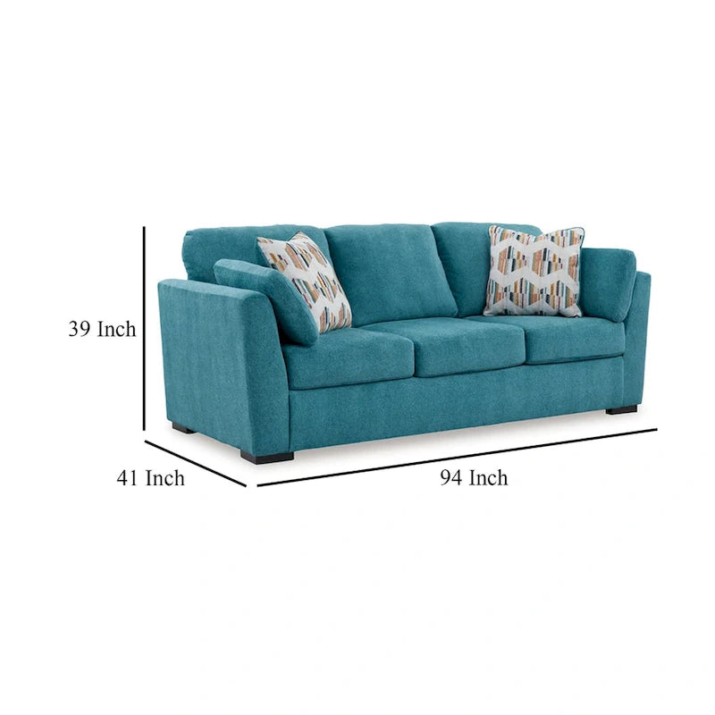 Canapé en faux velours bleu sarcelle de 239 cm avec coussins décoratifs