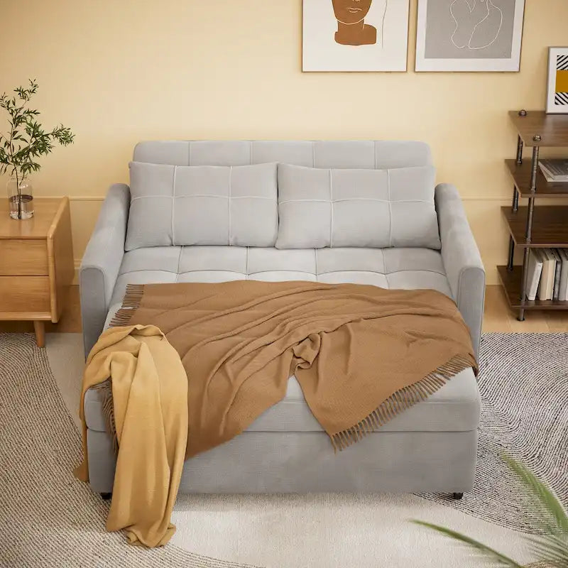 3 in 1 Convertible Sleeper Loveseat Couch, Futon Sofa Bed with Pull-Out Bed & Adjustable Backrest