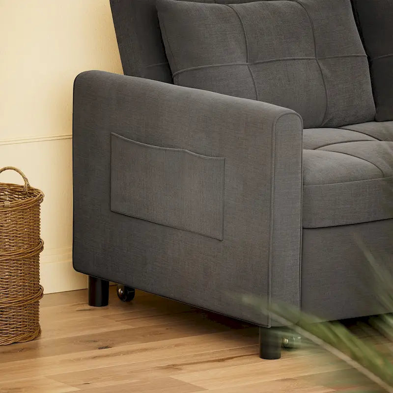 3 in 1 Convertible Sleeper Loveseat Couch, Futon Sofa Bed with Pull-Out Bed & Adjustable Backrest