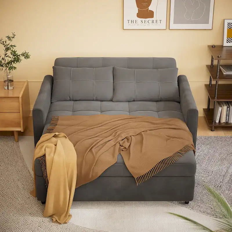 3 in 1 Convertible Sleeper Loveseat Couch, Futon Sofa Bed with Pull-Out Bed & Adjustable Backrest