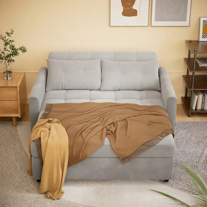3 in 1 Convertible Sleeper Loveseat Couch, Futon Sofa Bed with Pull-Out Bed & Adjustable Backrest