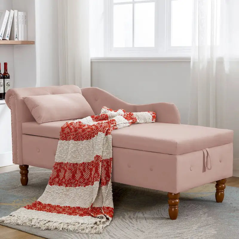 Méridienne en velours touffeté rose de 58,26 po avec rangement