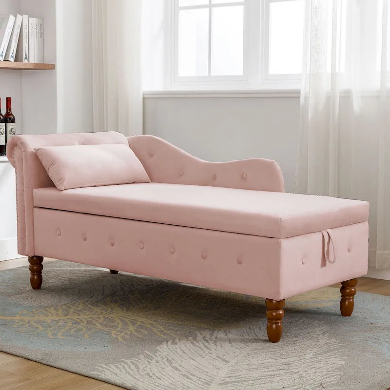Méridienne en velours touffeté rose de 58,26 po avec rangement