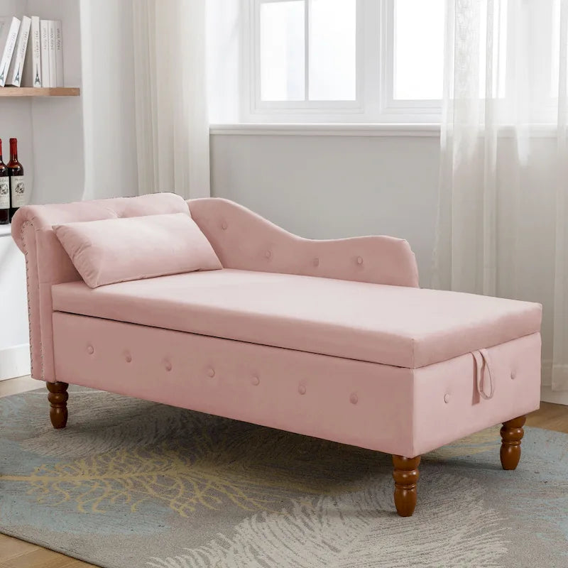 Méridienne en velours touffeté rose de 58,26 po avec rangement