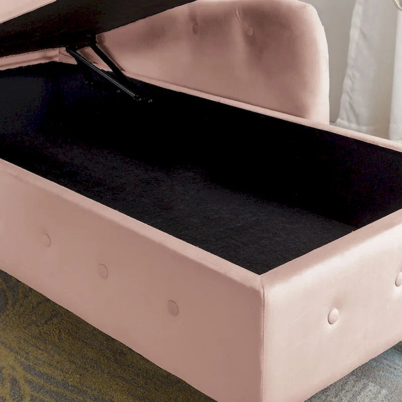 Méridienne en velours touffeté rose de 58,26 po avec rangement