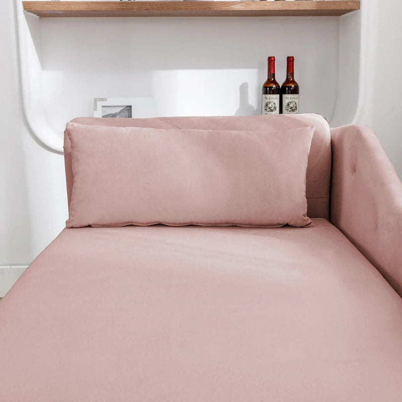 Méridienne en velours touffeté rose de 58,26 po avec rangement