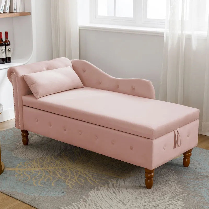 Méridienne en velours touffeté rose de 58,26 po avec rangement