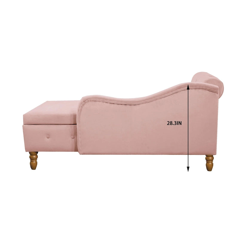Méridienne en velours touffeté rose de 58,26 po avec rangement