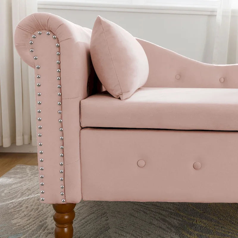 Méridienne en velours touffeté rose de 58,26 po avec rangement