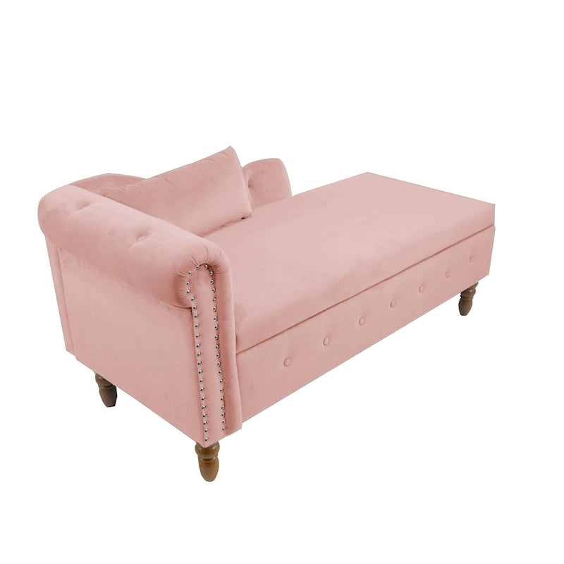 Méridienne en velours touffeté rose de 58,26 po avec rangement